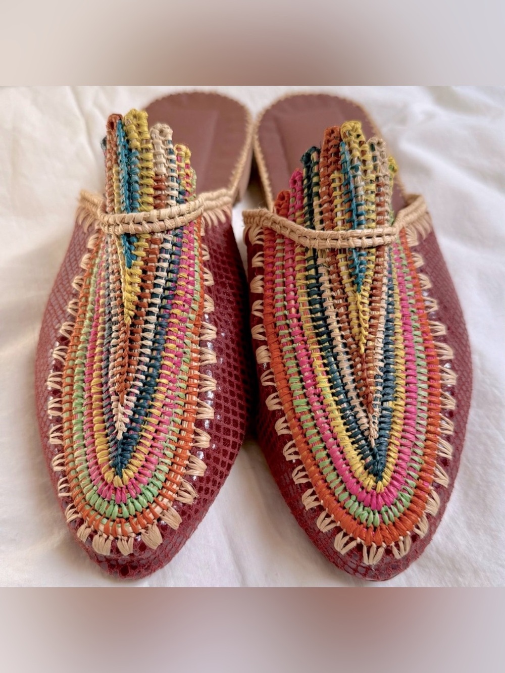 Multicolor Slip-On Moroccan Rafia Mules Sz 8